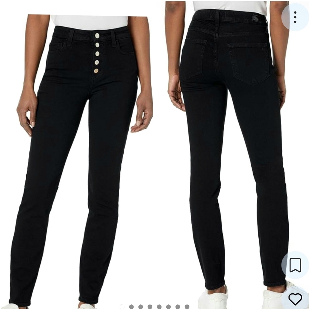 PAIGE Margot Ankle High Rise Skinny Raw Hem Jeans Black Distressed – Size 24